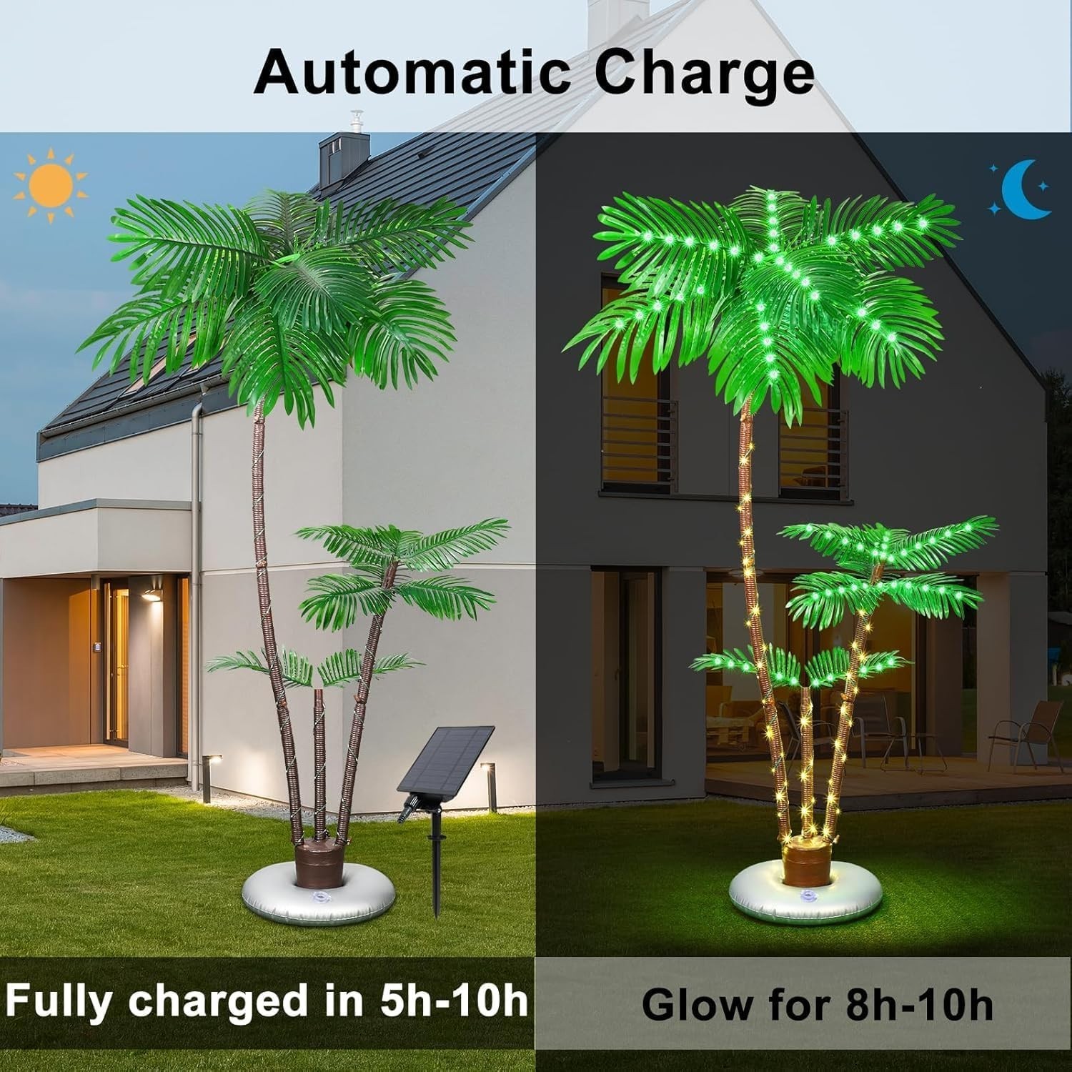 6FT Triple Trunk Solar Palm Tree IP65 Waterproof Artificial Lighted Tree with Re