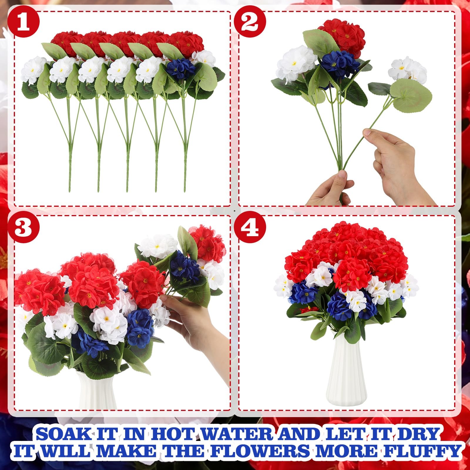 4 Pcs Red White and Blue Artificial Flowers Patriotic Silk Flower 4th of July…