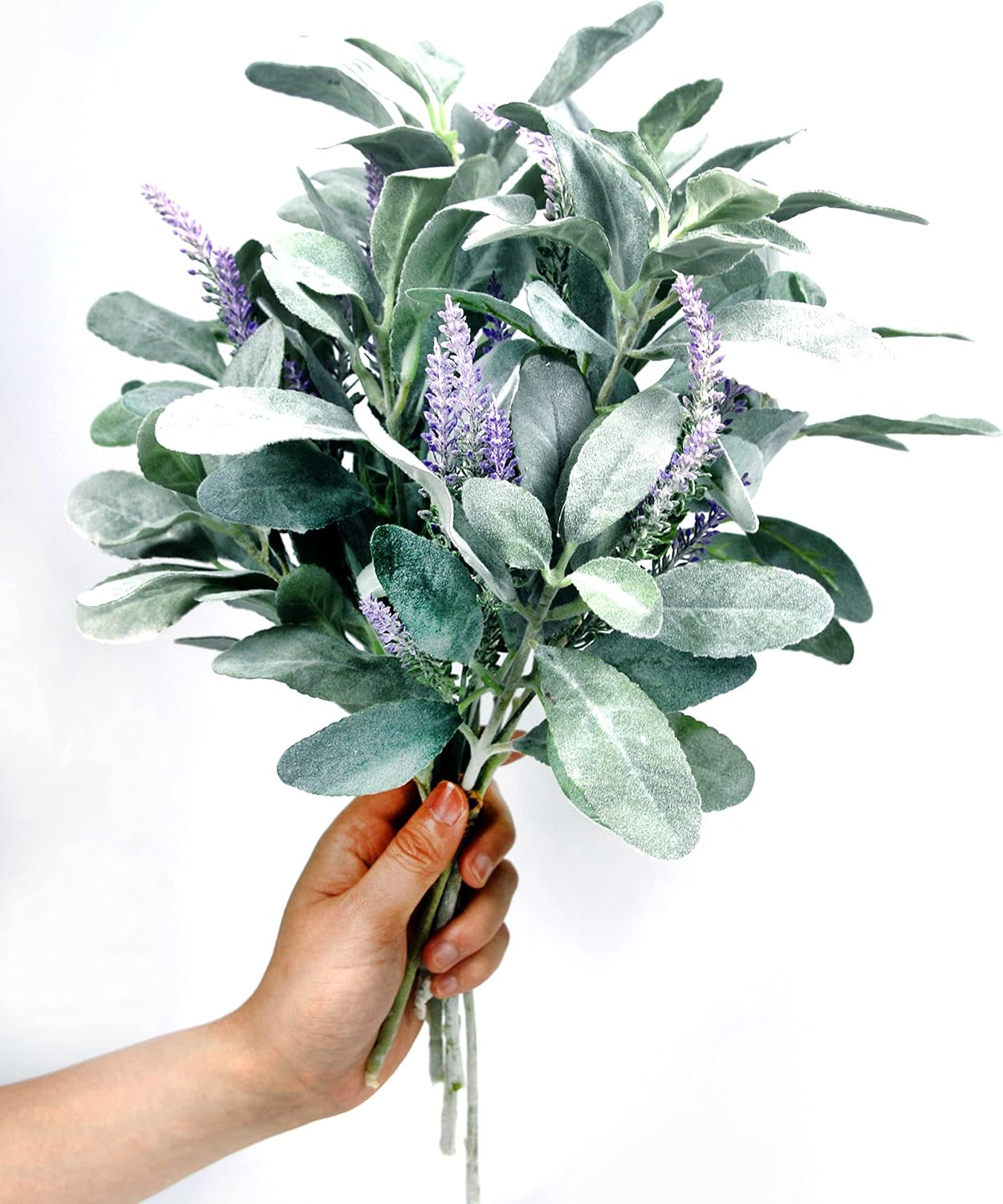 Artificial Flocked Lambs Ear Leaves Dusty Miller Stems Flocked Oak Leaves Lamb’S