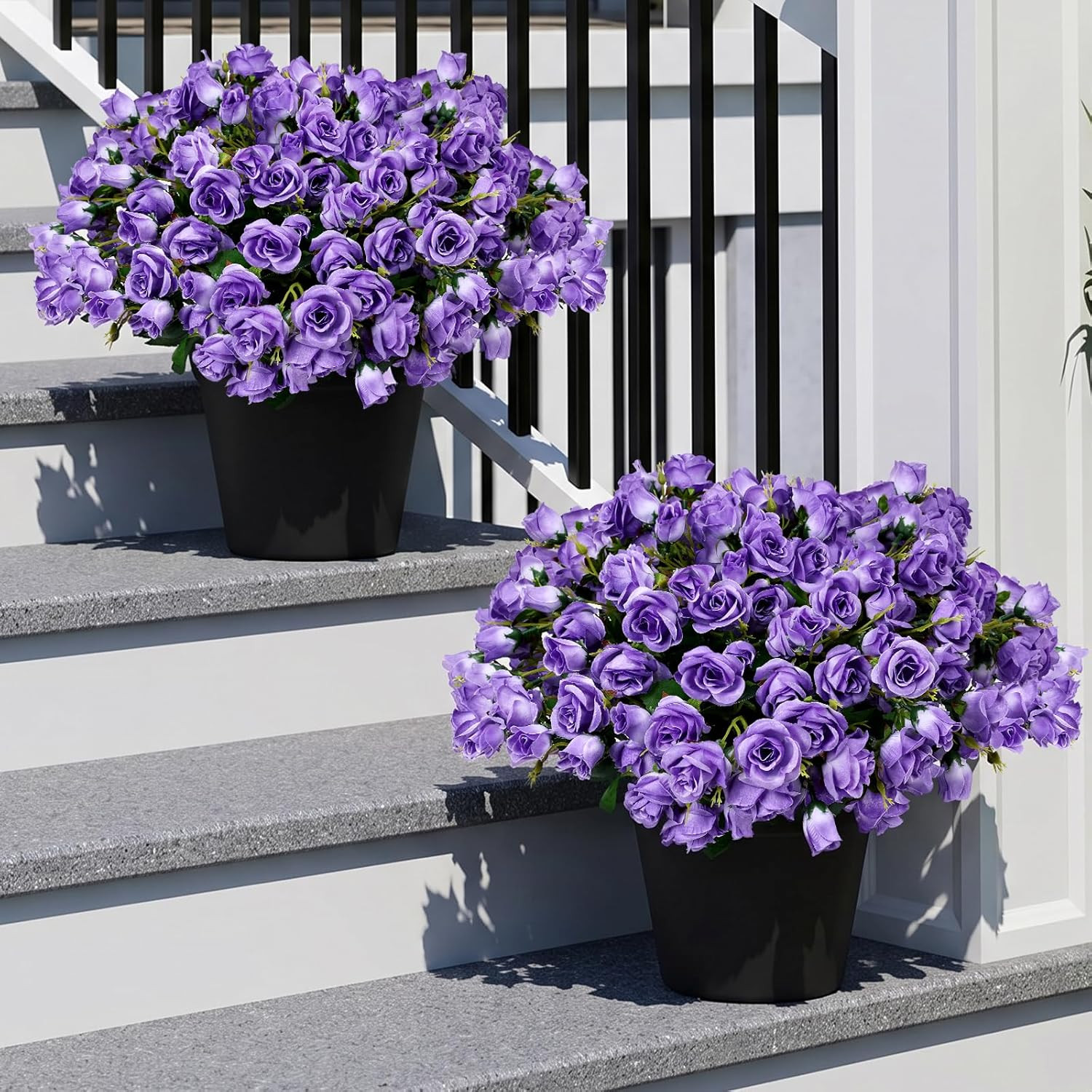 Purple Faux Roses in Pots – 2 Pack UV Resistant Outdoor Decor