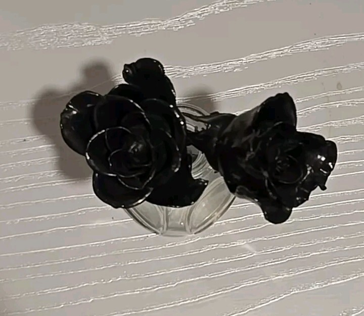 Iron (Real) Roses In Vase: 2 Small Roses Dipped In Iron
