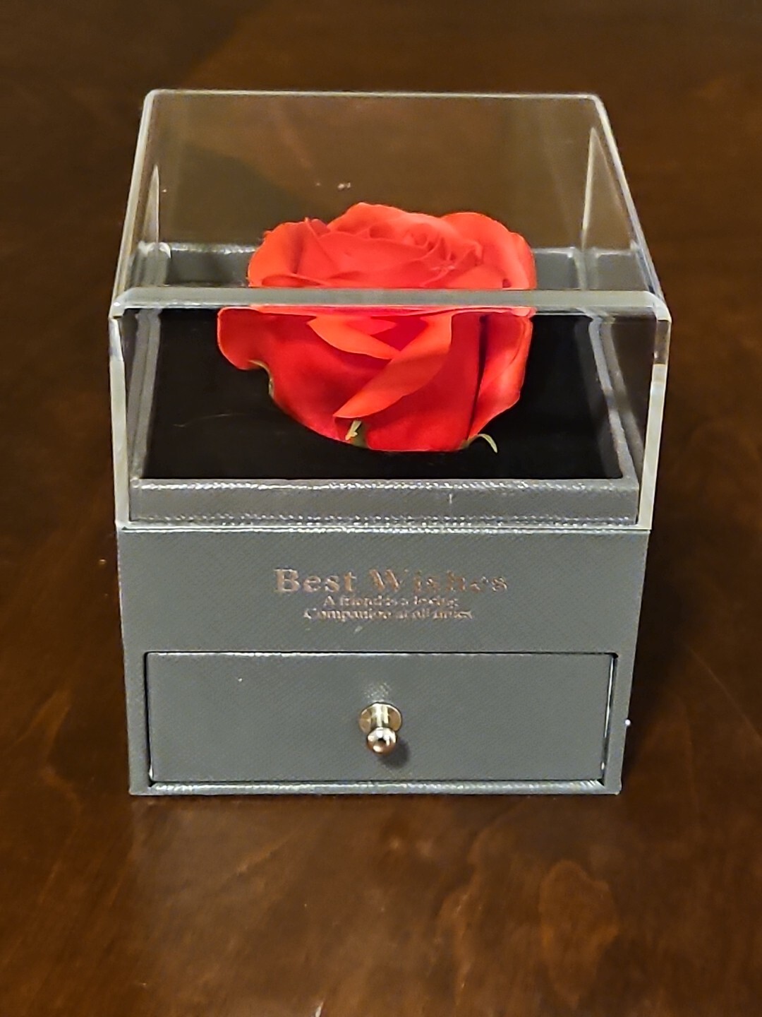 Preserved Rose Flowers In Box ” BEST WISHES A friend Is A Loving Companion…..