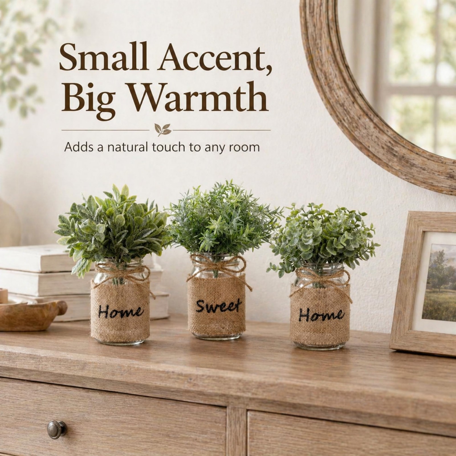3 Pcs Spring Mason Jar Table Centerpiece Decor Small Fake Plants Farmhouse Ru…