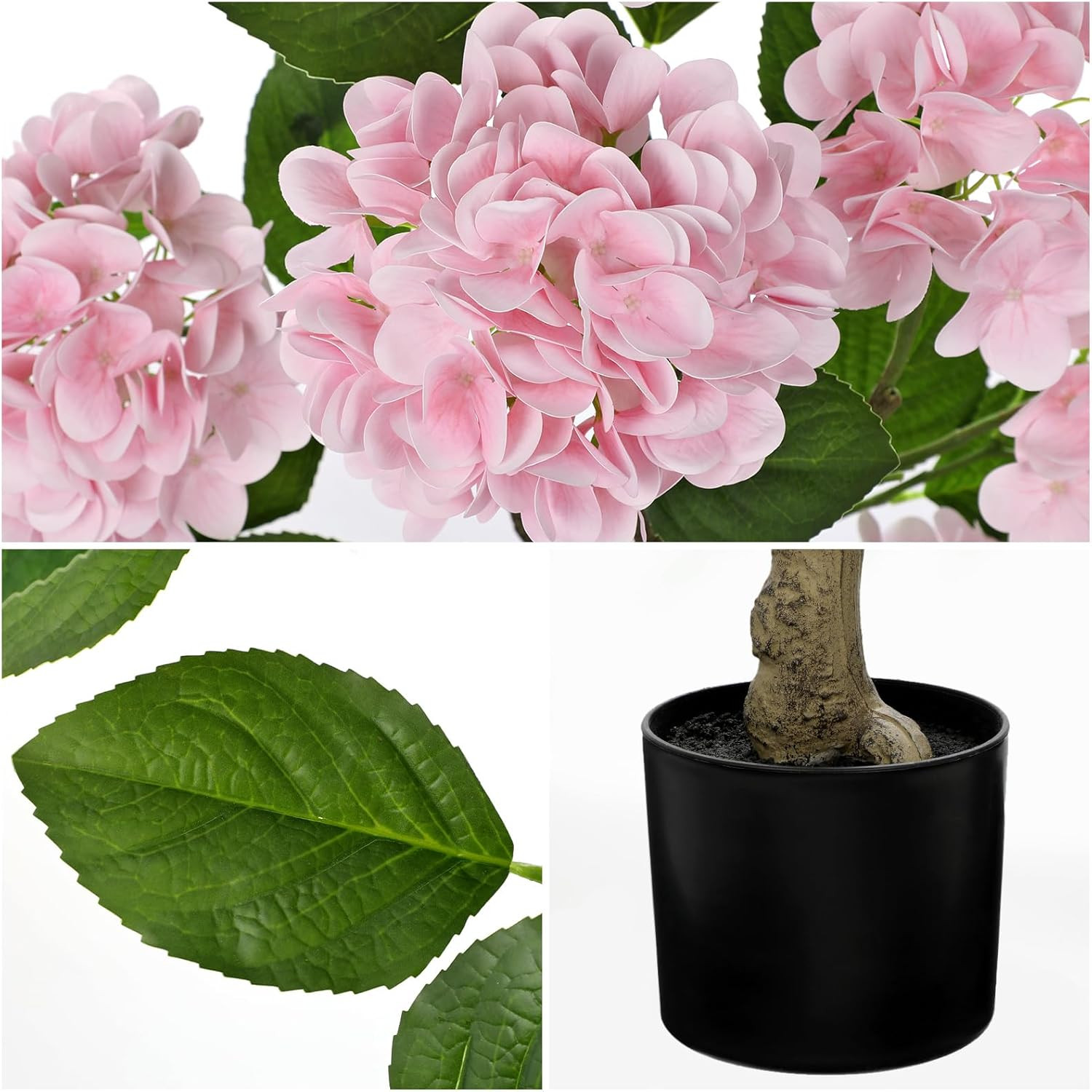 3FT Pink Hydrangea Faux Silk Flowers in Black Pot, 2 Pack for Home Decor