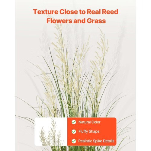 Artificial Grass Plant, 47 inch Reed Flower Grass in Pot, Premium PVC Faux Fake