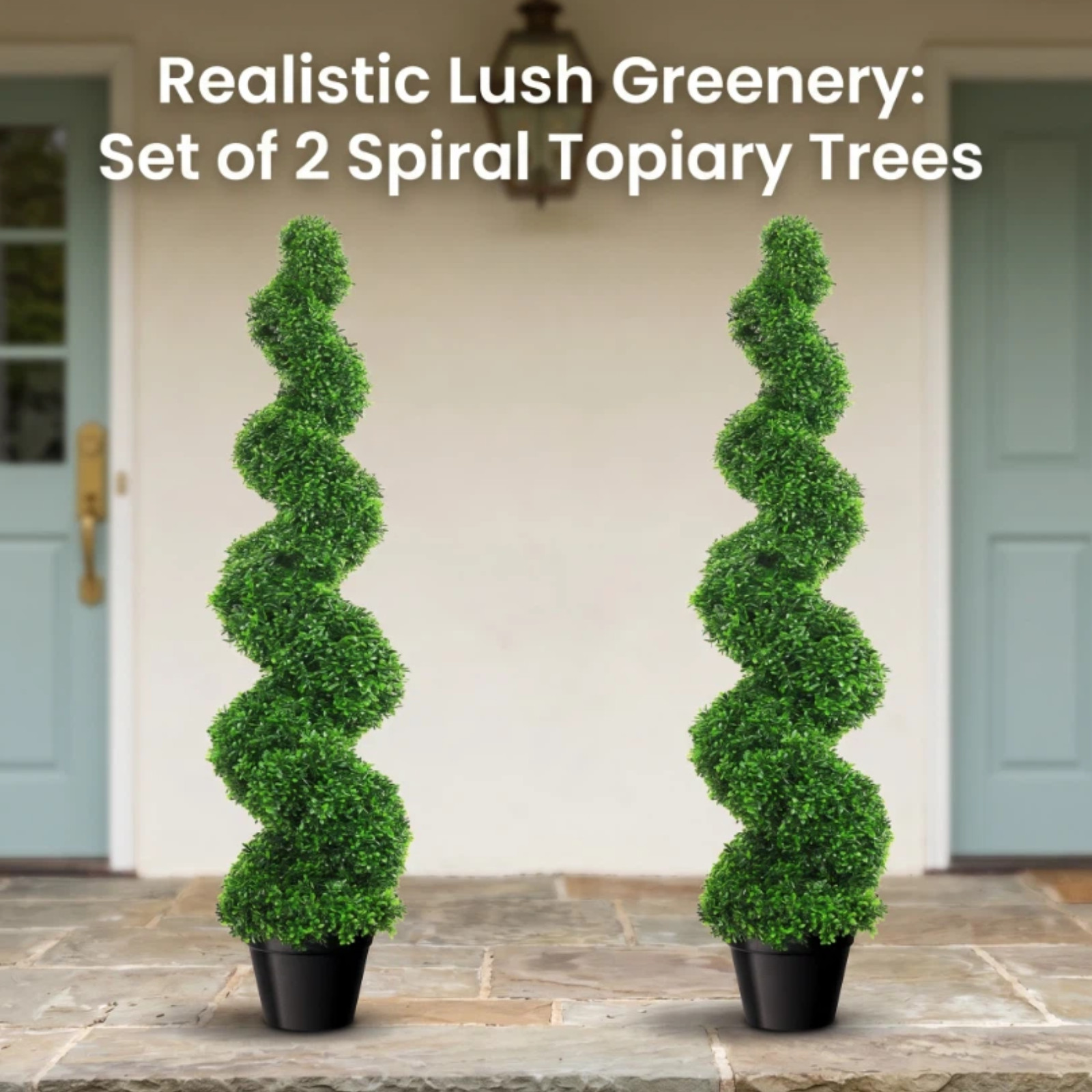 2 Pack 35″ Artificial Spiral Topiary Tree Indoor Outdoor Front Porch Decor Plant