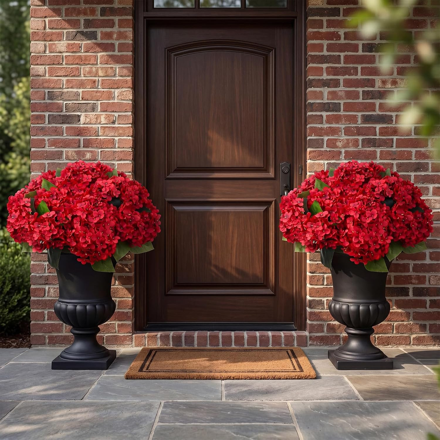 20 Red Silk Hydrangea Flowers – UV Resistant Faux Blooms for Weddings & Decor