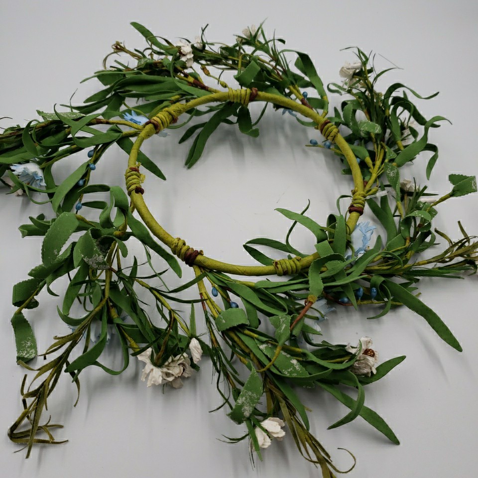Primitive Floral Candle Ring Wreath Blue Flower Pips Cottage Spring Summer 6″ id