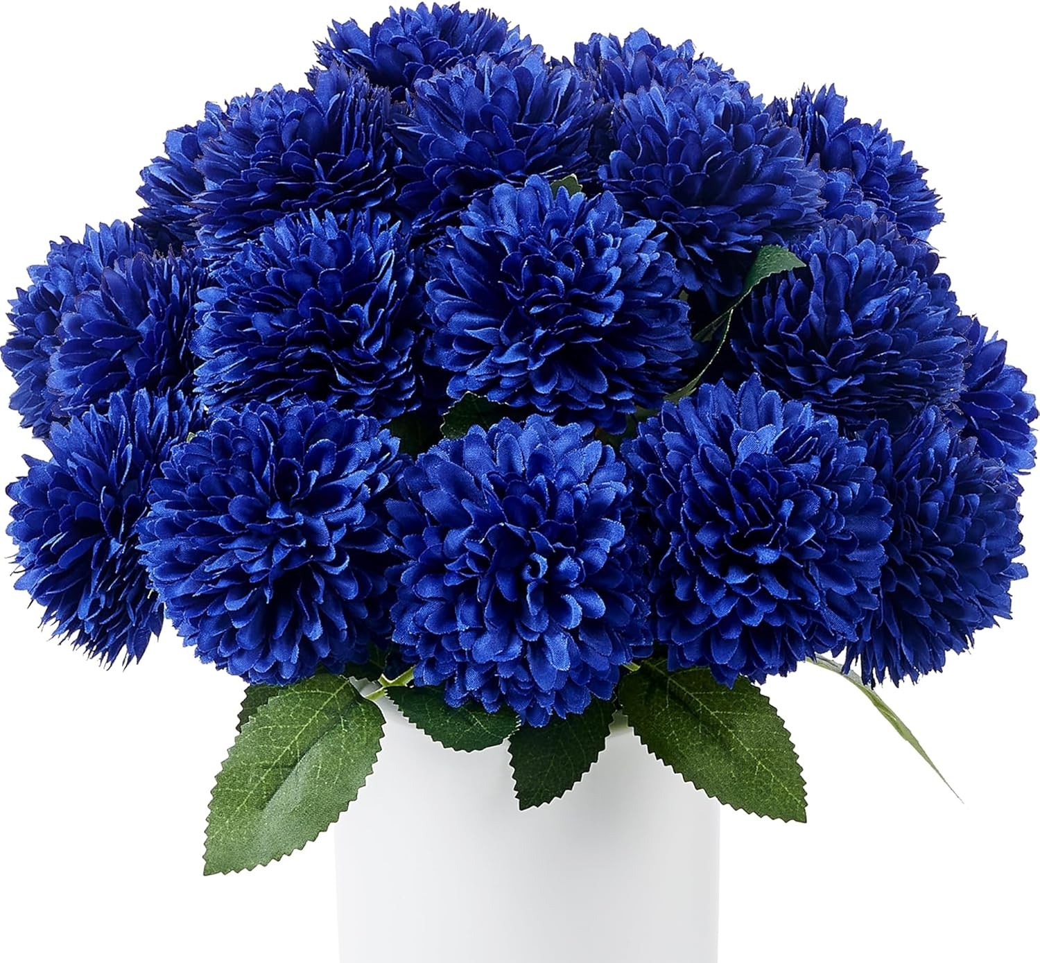 12 PCS Blue Artificial Chrysanthemums Ball Flowers Silk Fake Mums Decor
