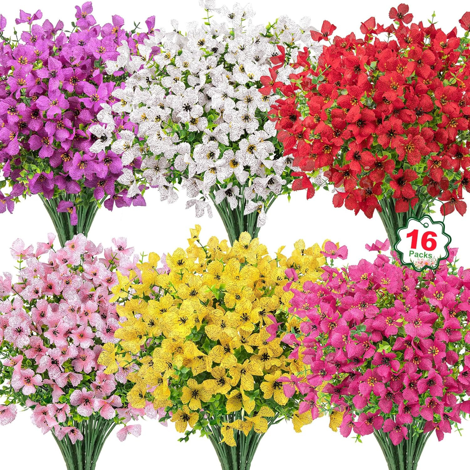 16 Pcs Artificial Flowers for Outdoors Decorations Realistic Fake Silk Flowers