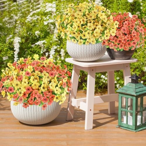 16 Bundles UV Resistant Artificial Flowers – Faux Plants for Outdoor Summer Fall