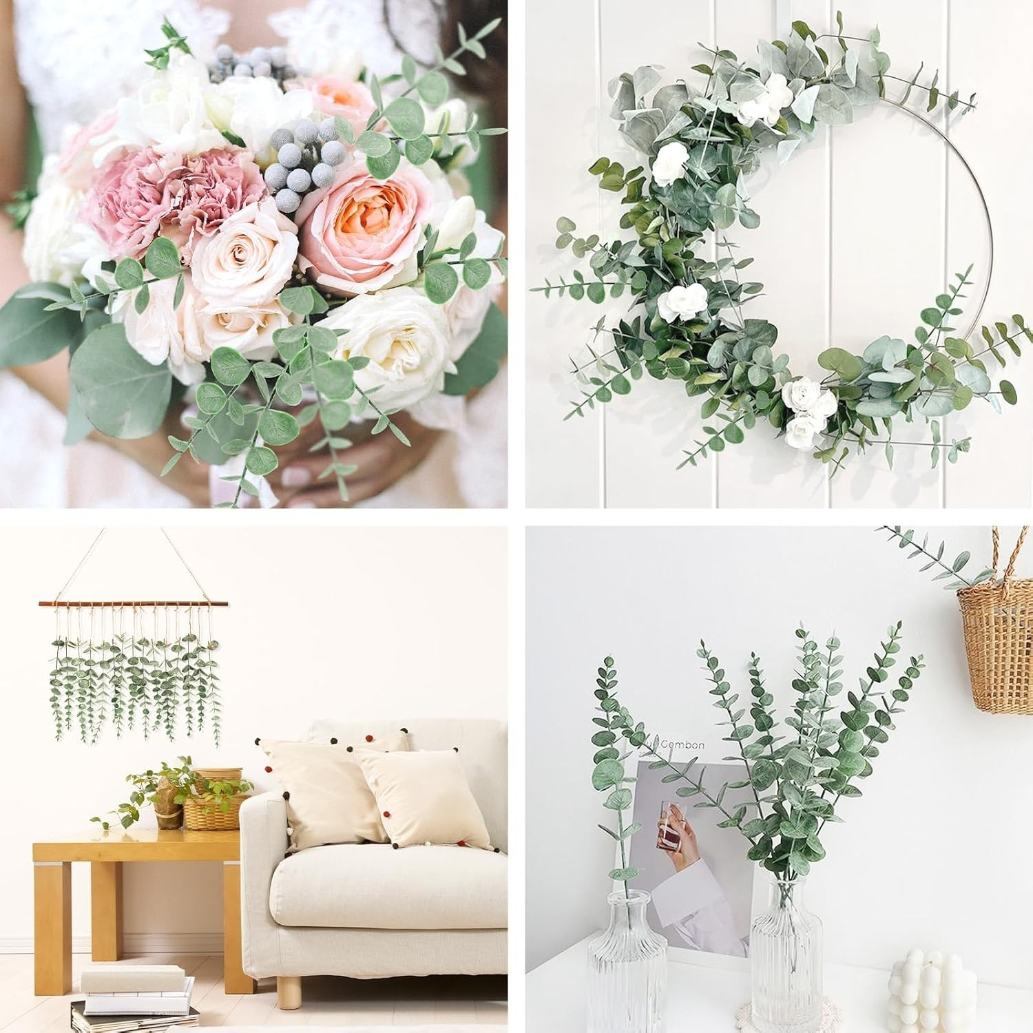 Natural-Look 14.1 Inch Faux Eucalyptus Stems – 8 pcs for Farmhouse Stylish Decor
