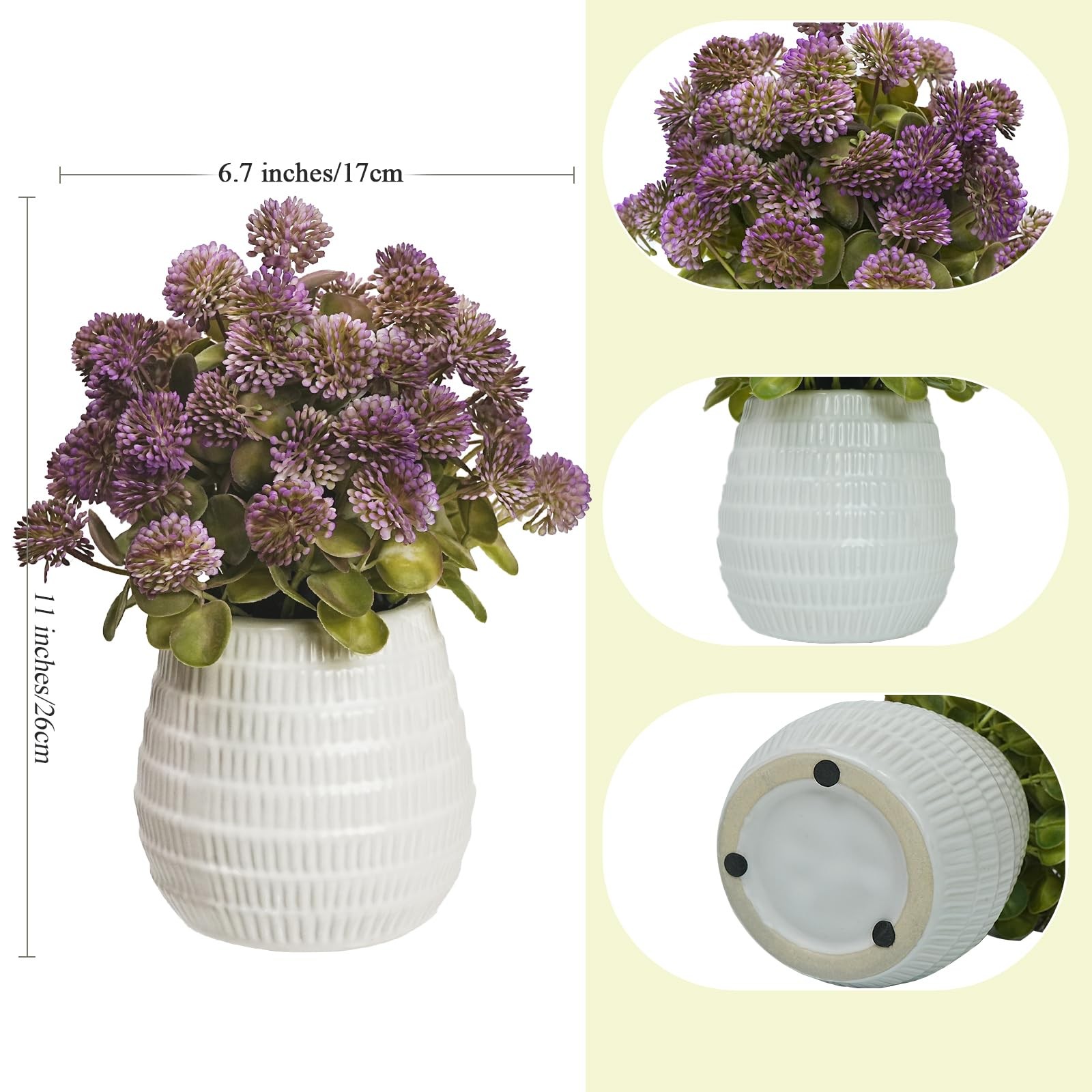 Mauve Artificial Flower Balls in White Ceramic Vase – 11″ Fake mums Arrangeme…