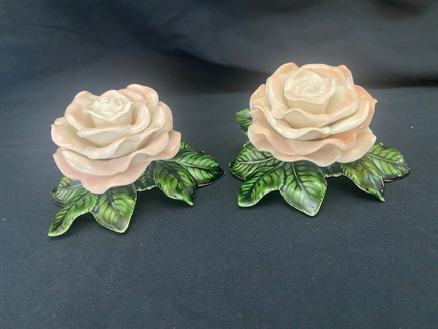 Ceramic Roses-Airbrushed Glazed Pink Roses-Decorative Accents for Table or Shelf