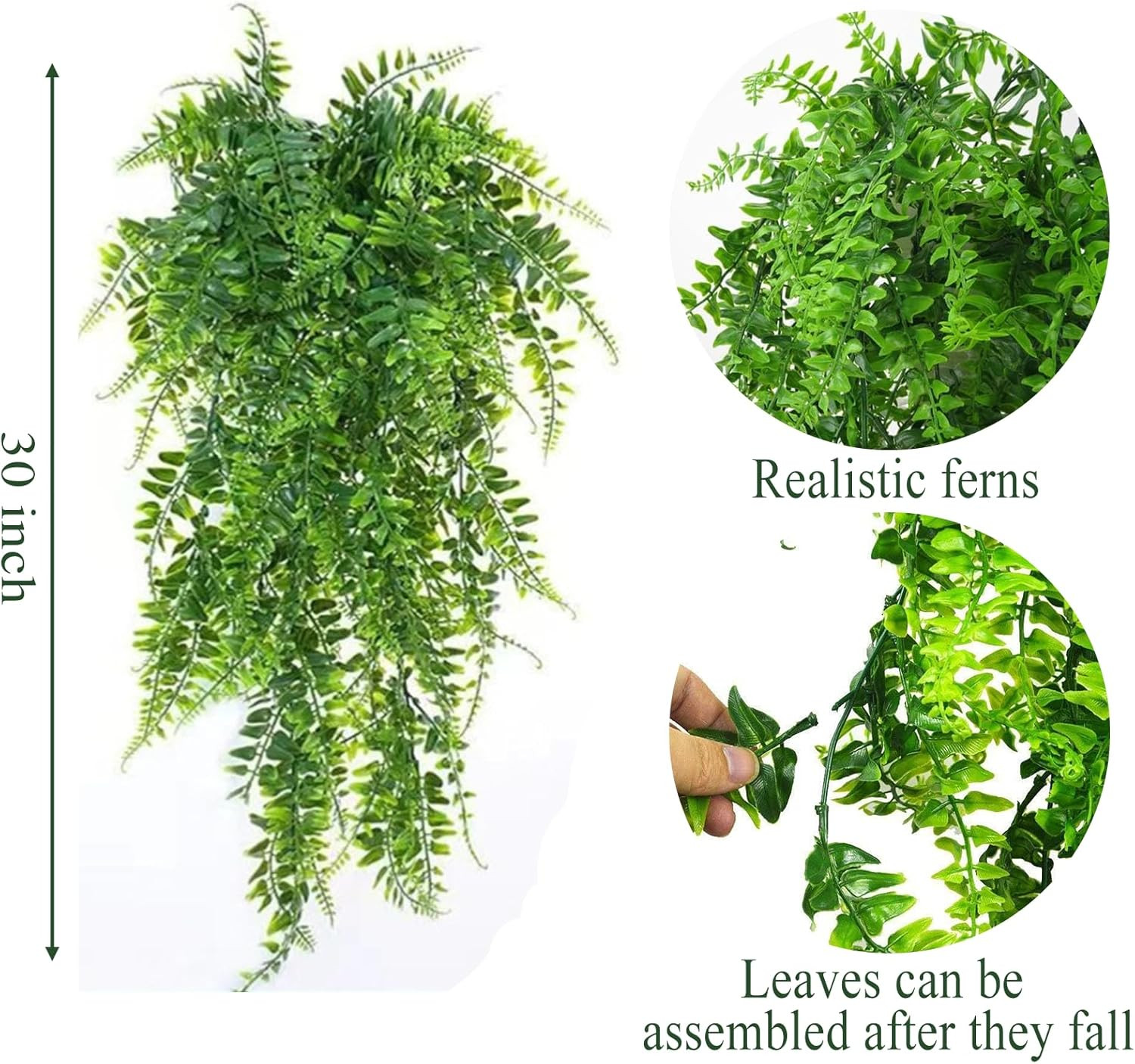 Plastic Plants,Fake Hanging Plants Ferns,Small Outdoor Faux Plant,4 PCS