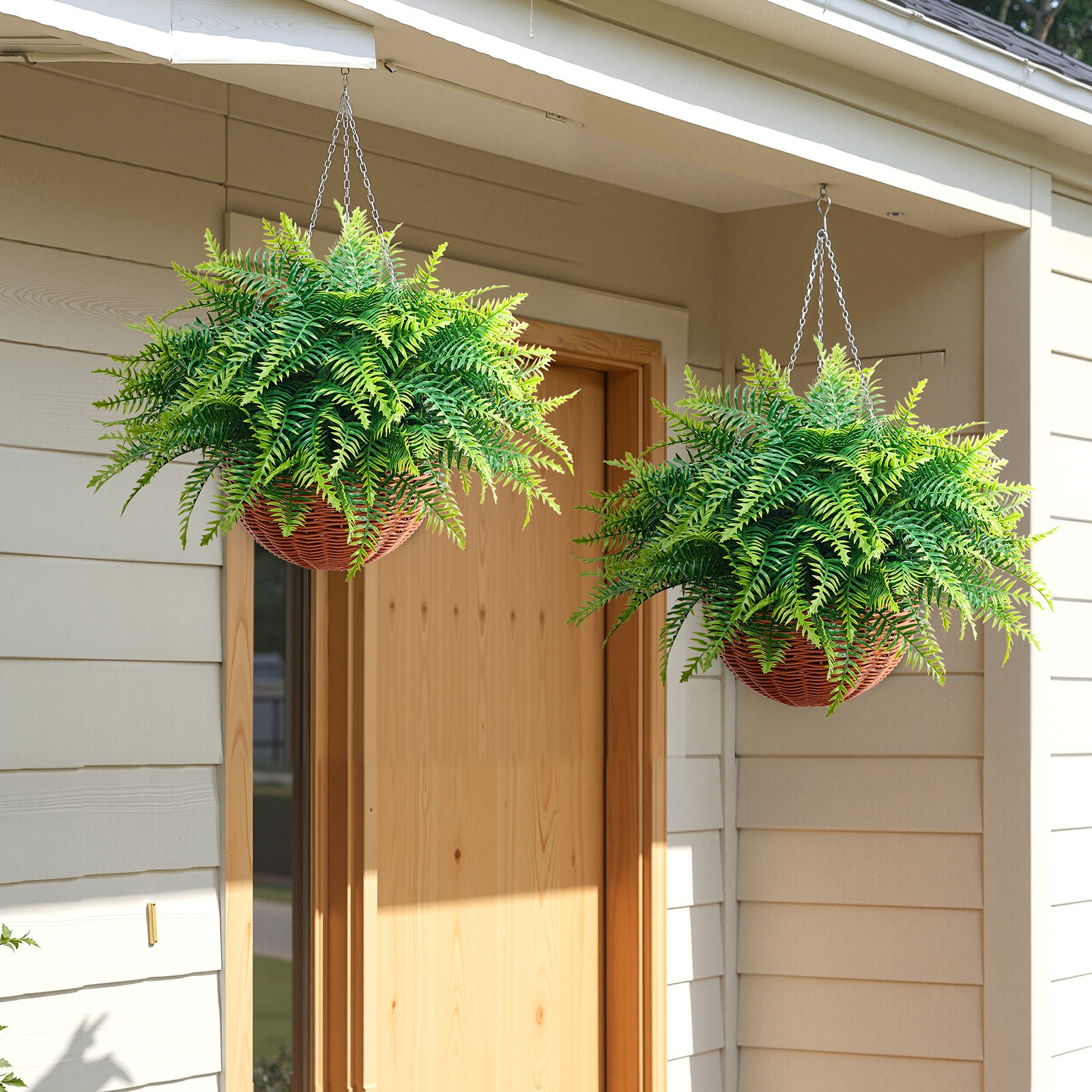 Uimoso 23″Artificial Hanging Boston Fern Bush for Wall and Event Decor, Set of 2