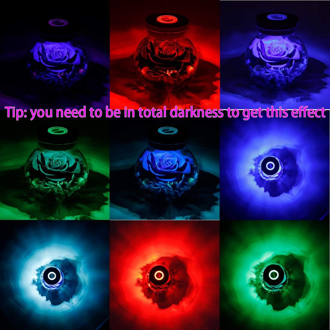 Preserved Real Roses with Colorful Mood Light Wishing Bottle, Eternal Rose，Never