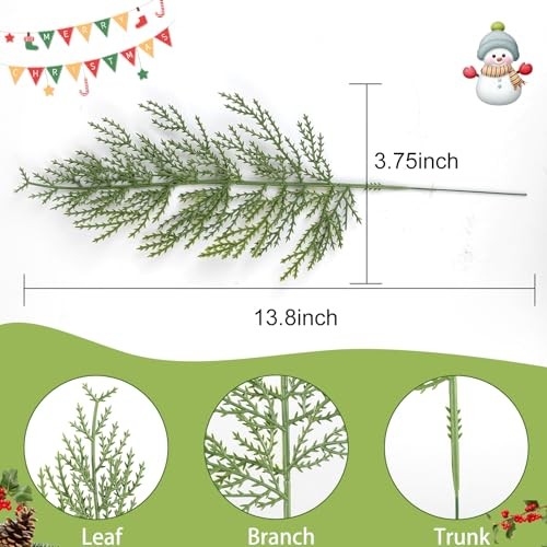 Artificial Pine Branches,Pcs Christmas Faux Cedar Stems, Artificial 40 Green