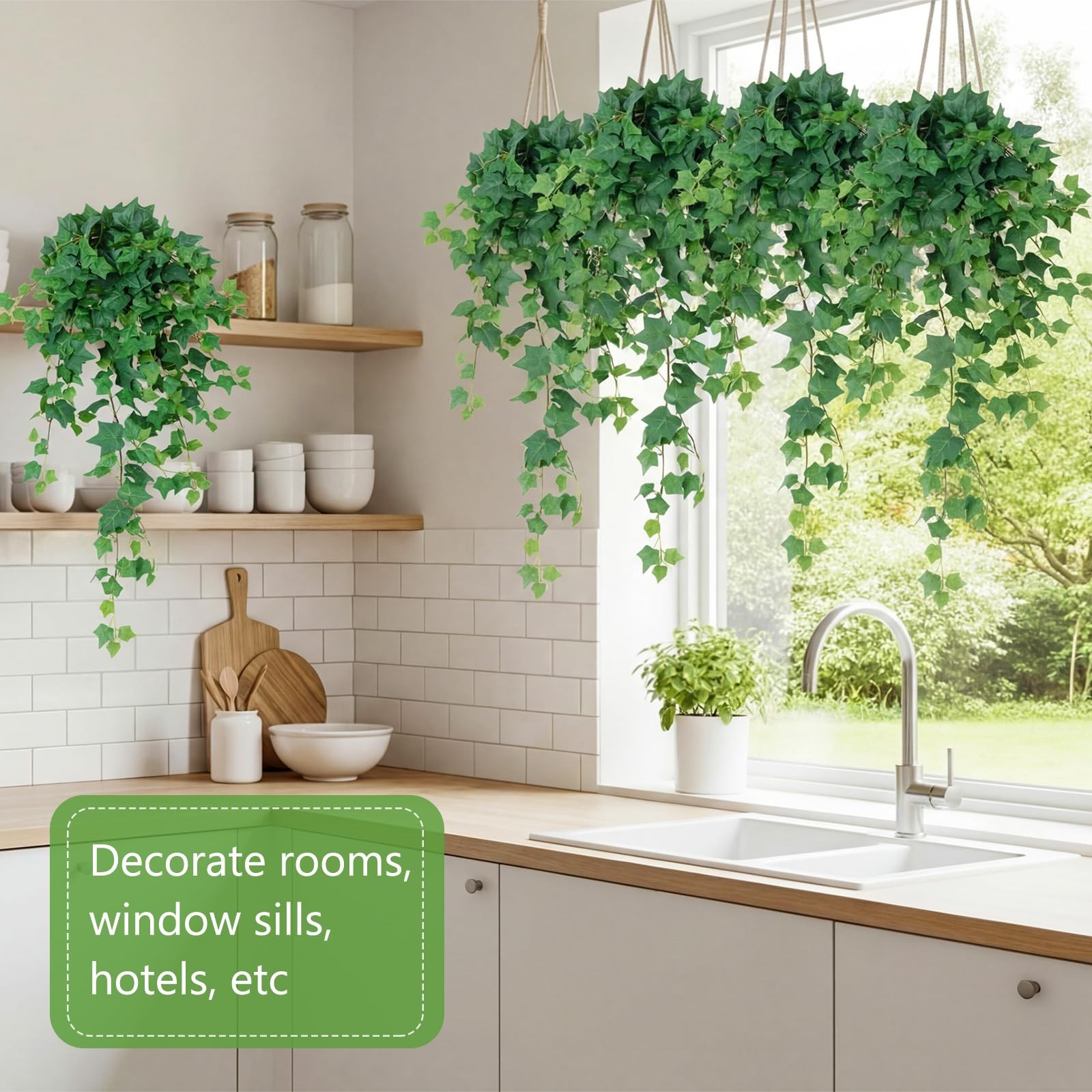 2 Pcs 43 Inch Artificial Hanging Plant Bush Faux English Ivy Plant Fake Ivy V…