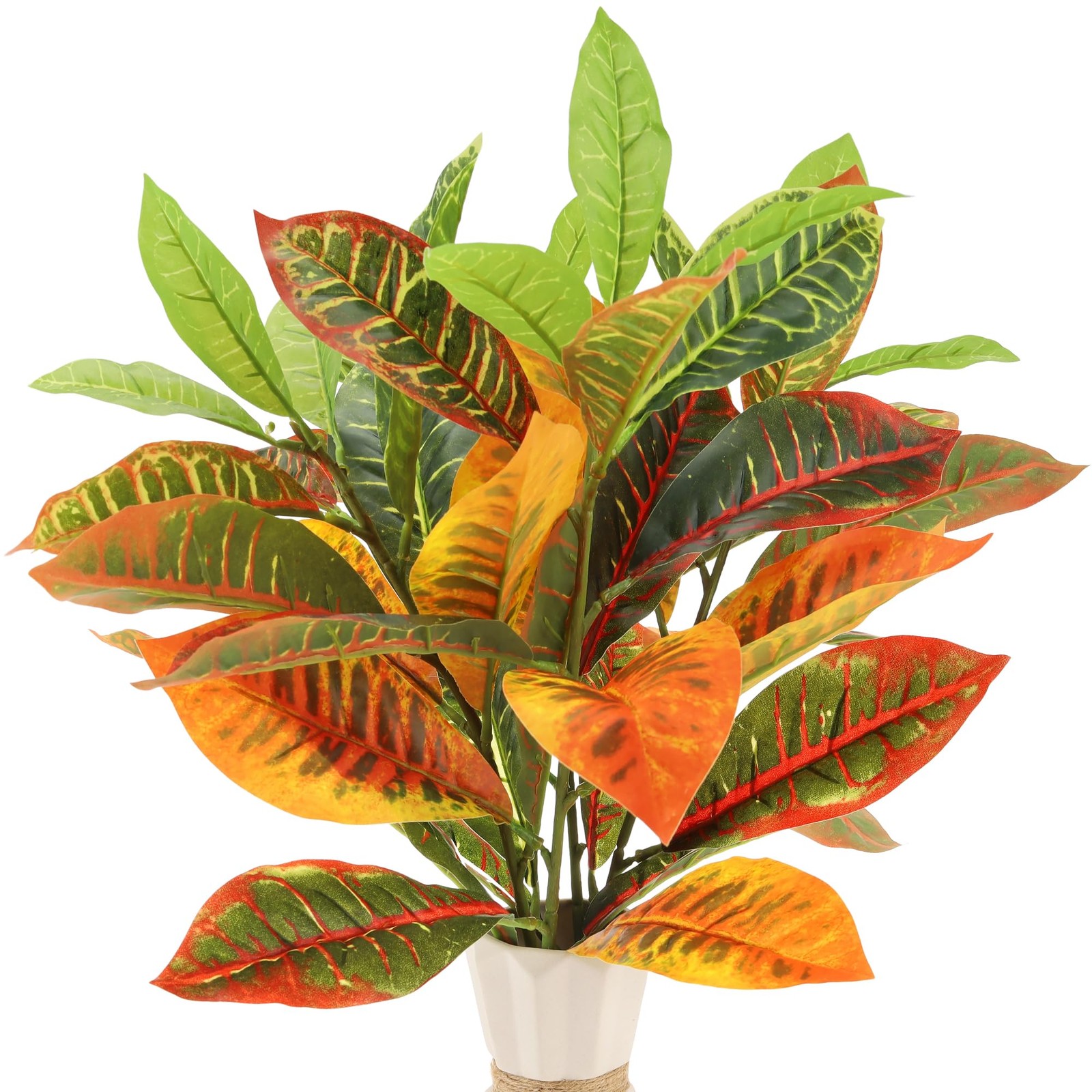 4 Pack Artificial Croton Plant Stem 29 Inch Realistic Faux Greenery Branch Lo…