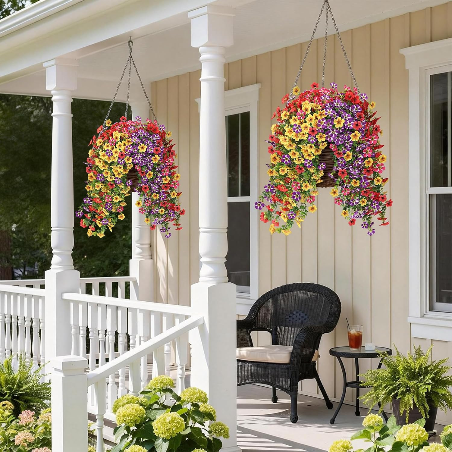 4 Bundles Artificial Hanging Morning Glory Flowers for Outdoor, Realistic Hangin