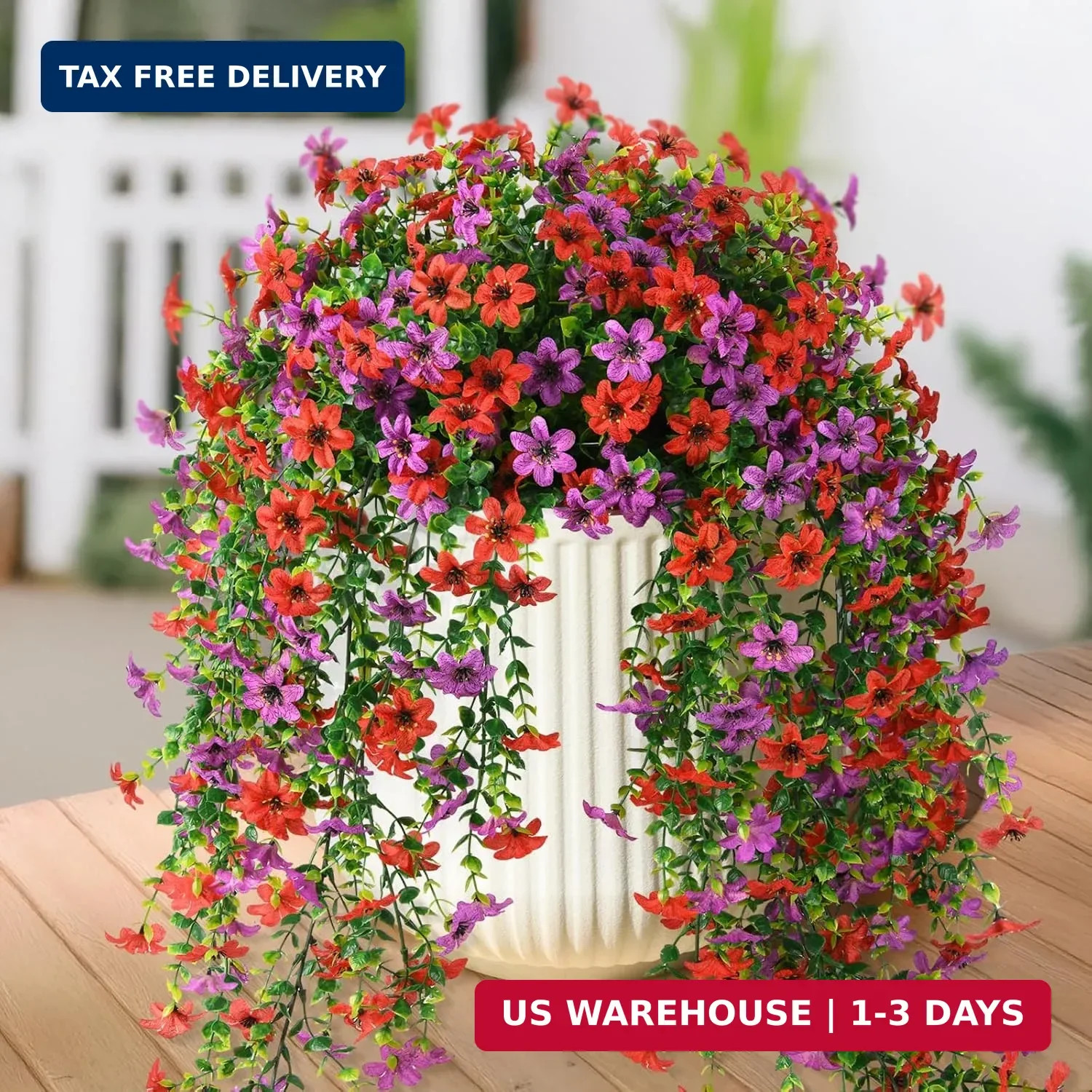 Artificial Hanging Flowers Plants for Outdoor Spring Summer Decoration,2 PCS Fau
