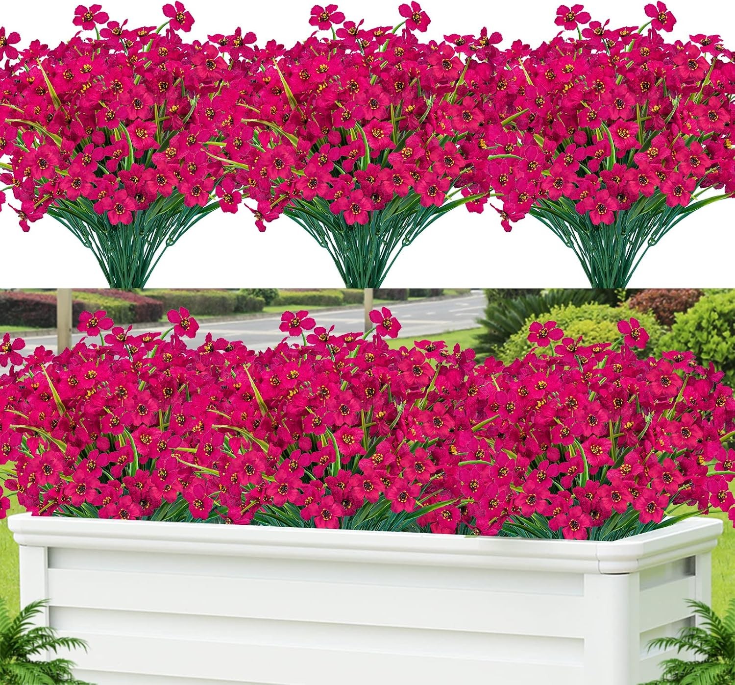 24 Pcs Artificial Flowers UV Resistant, Faux Plastic Shrubs Outdoor Decor