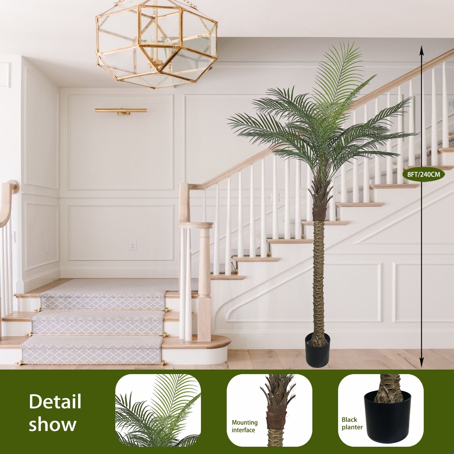 240CM Artificial Coconut Palm Tree 2Pcs Lifelike Fake Palm Plant For Home Garden