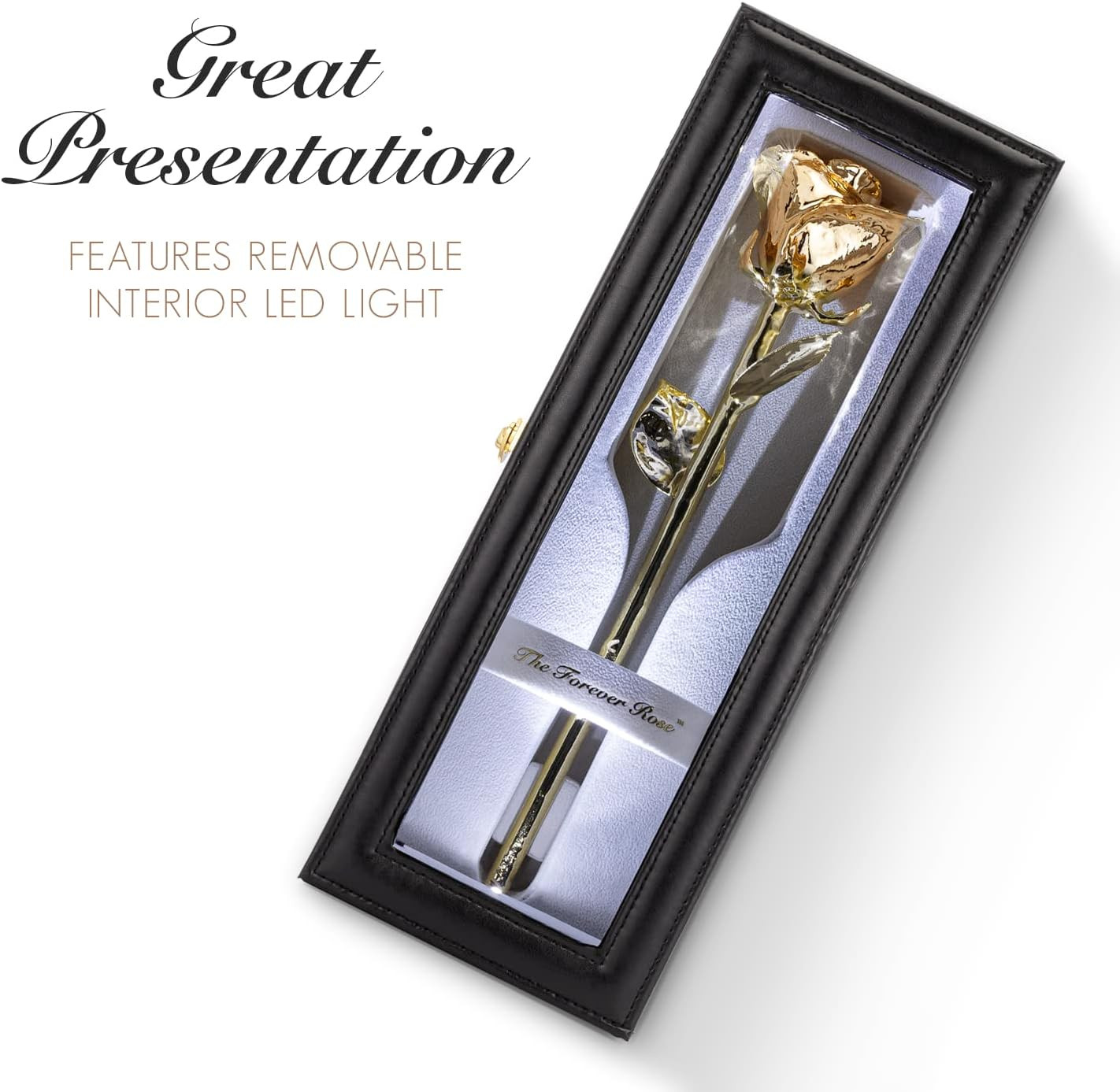 Genuine Gold Dipped Rose in Luxury Leather Case with LED Lights – Unique Gift