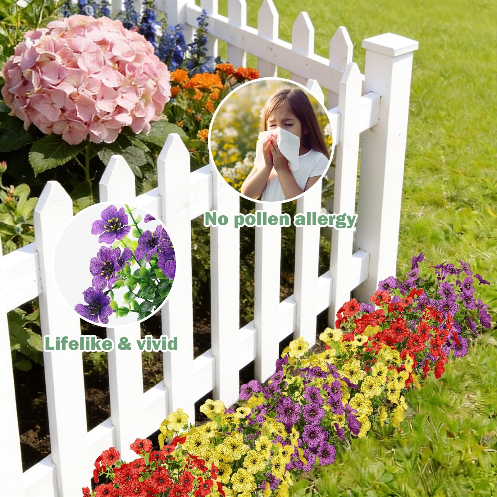 Nepfaivy UV-Resistant Artificial Flowers for Outdoors, 12 Bundles of 3 Colors…