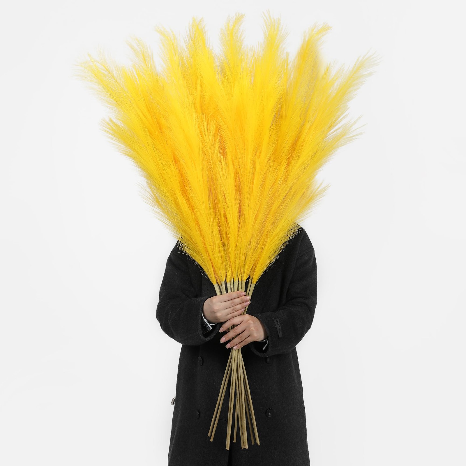 8 Pcs 45 Inch Tall Yellow Pampas Grass Faux Artificial Floor Vase Wedding Decor