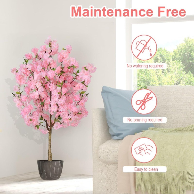 4FT Artificial Cherry Blossom Tree w/Plastic Nursery Pot for Home Office Decor