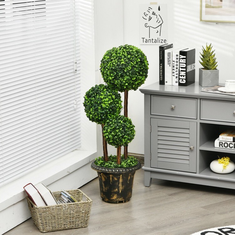 36″ Artificial Topiary Triple Ball Tree In/outdoor Fake Home Decor Potted Plant