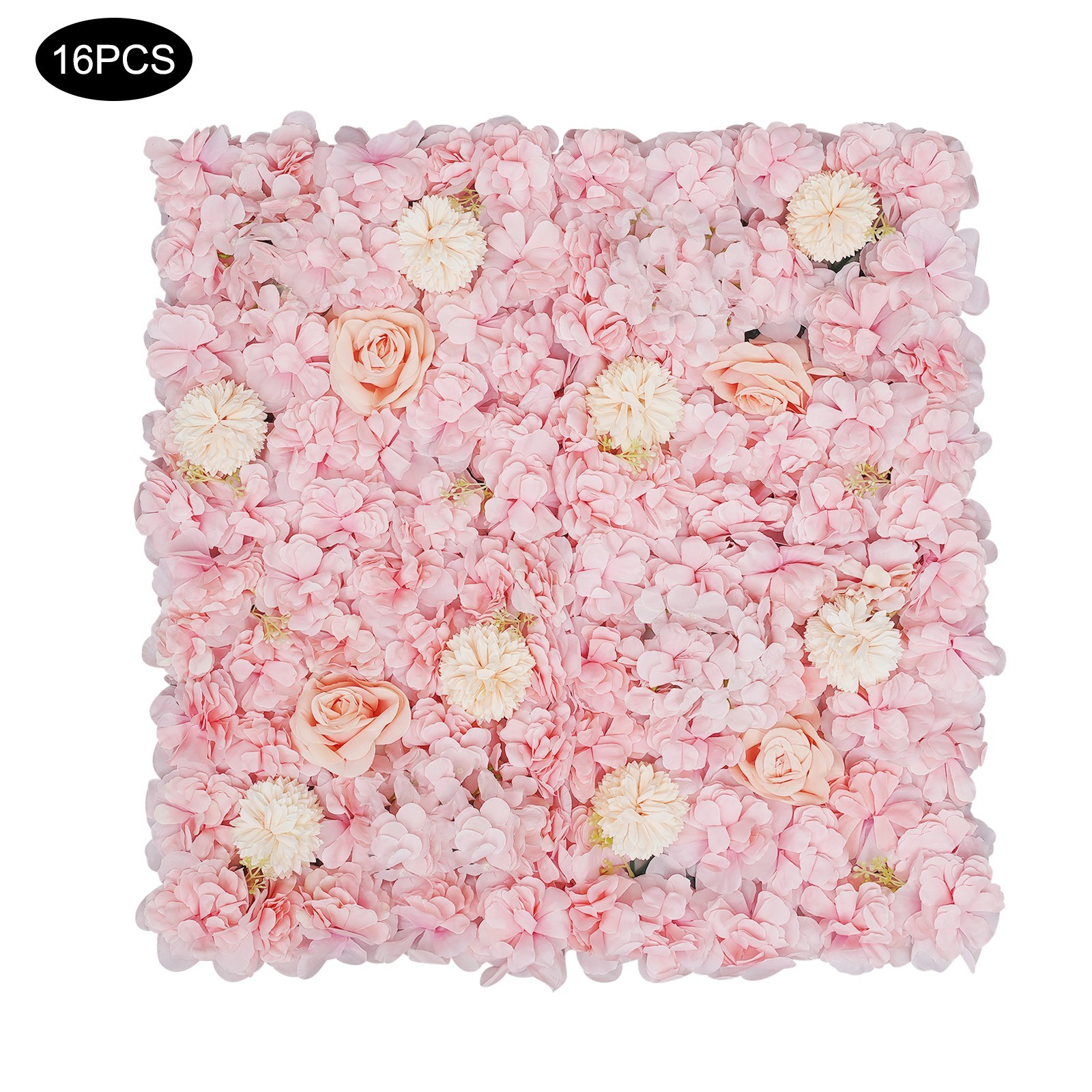 16 PCS Flower Wall Panels Light Pink Square Artificial Flowers Wall Decoration