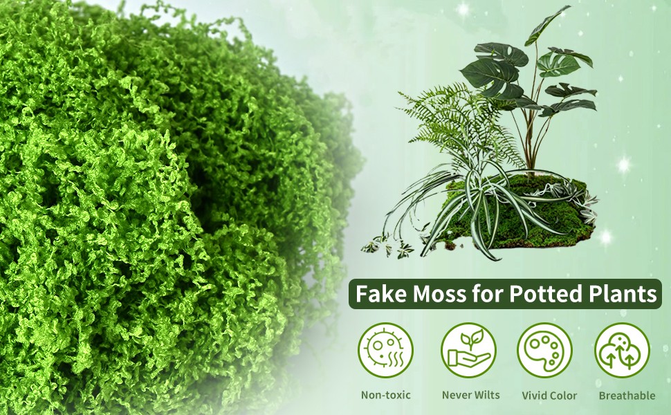 Fake Moss for Plants Indoor, 7OZ Dual-Color Artificial Moss for Crafts,