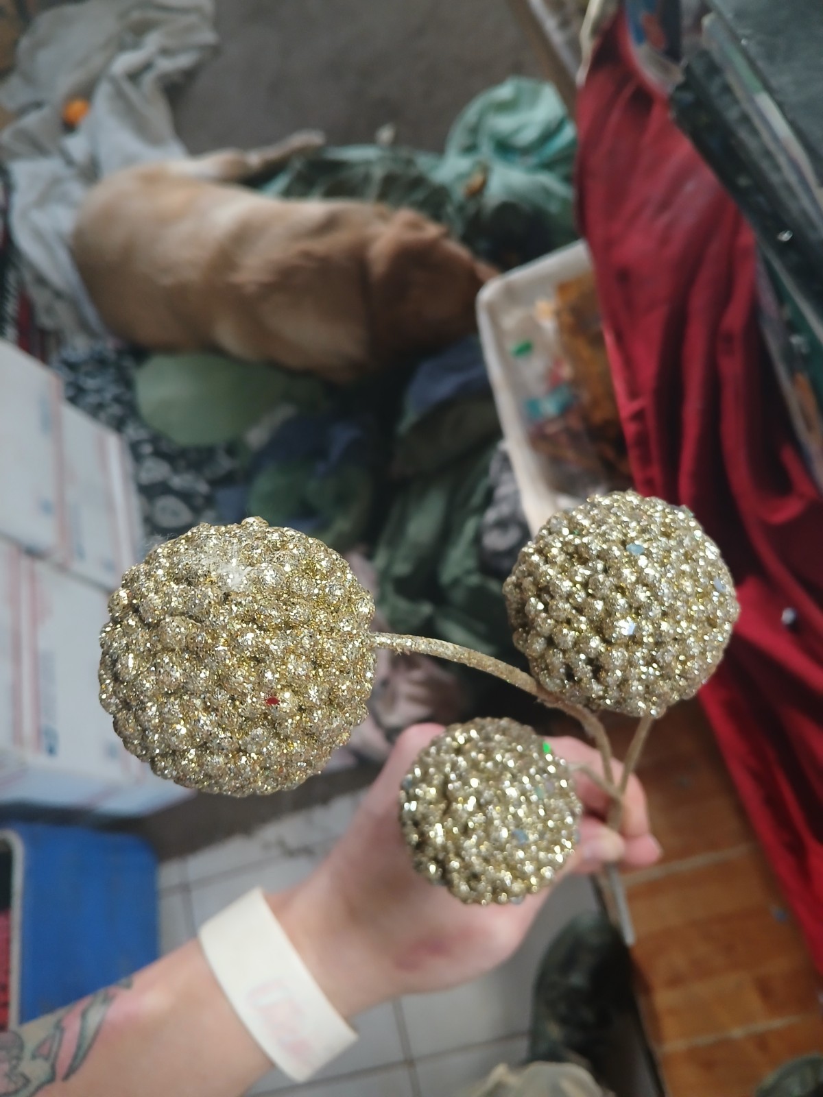 gold rhinestone disco ball Faux Floral Artificial Flower Crystal Pave Fantasy