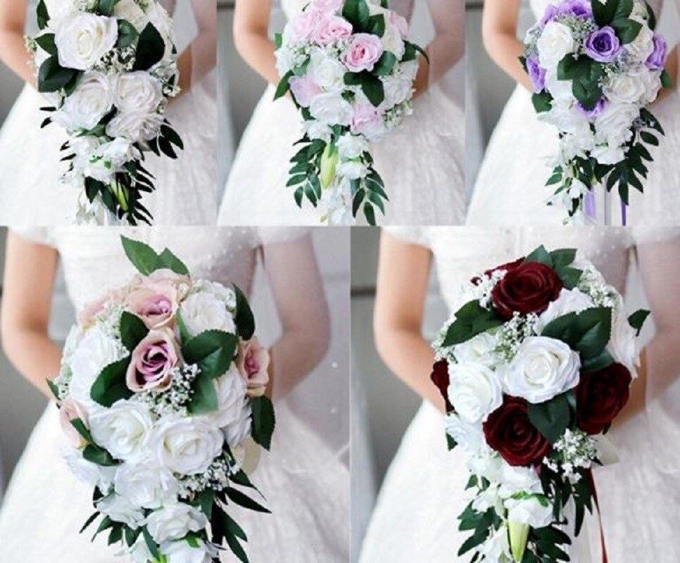 Waterfall Wedding Bride Bouquet Bridesmaid Hand Tied Artificial Flower Decor