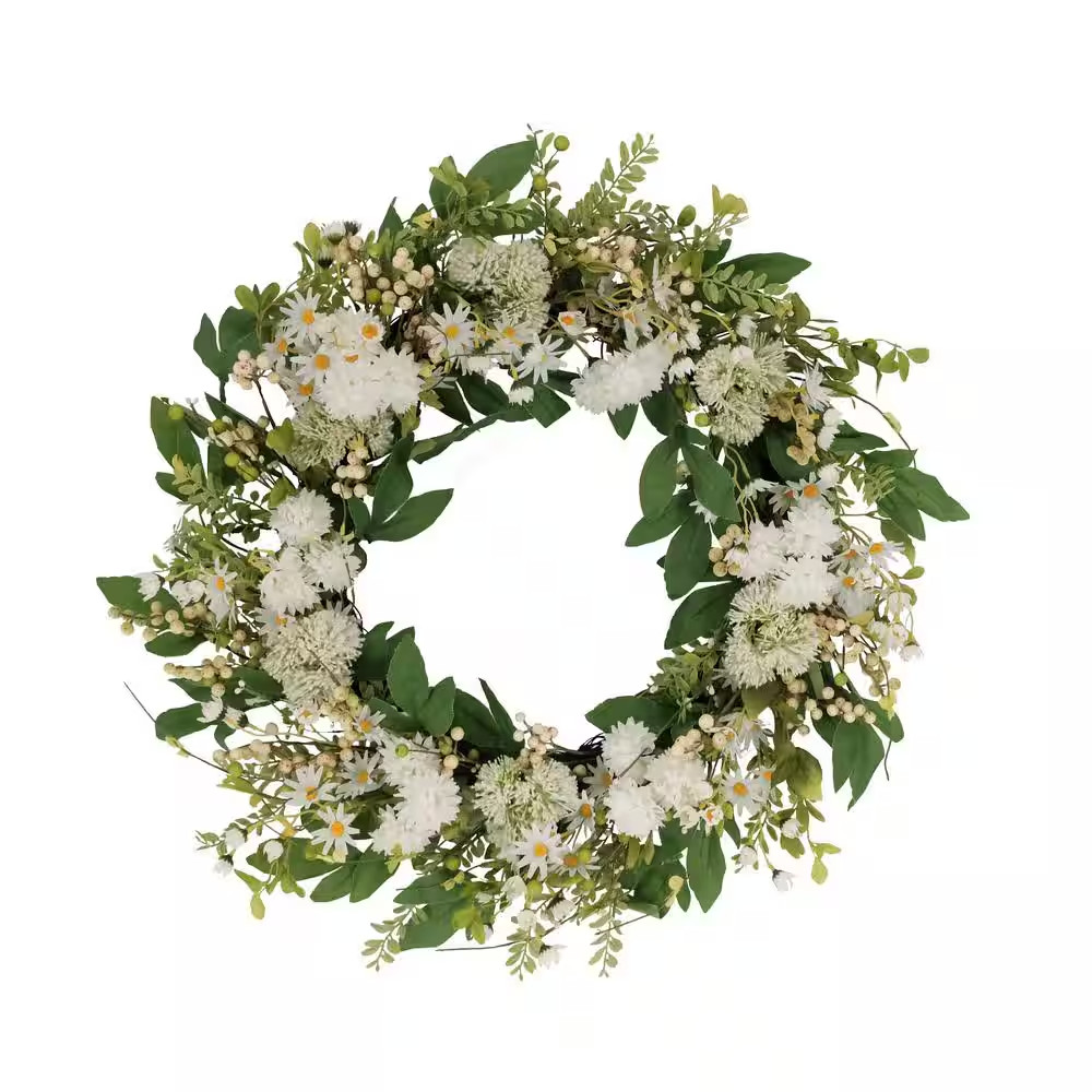 30 In. Artificial Chrysanthemum and Daisy Floral Spring Wreath