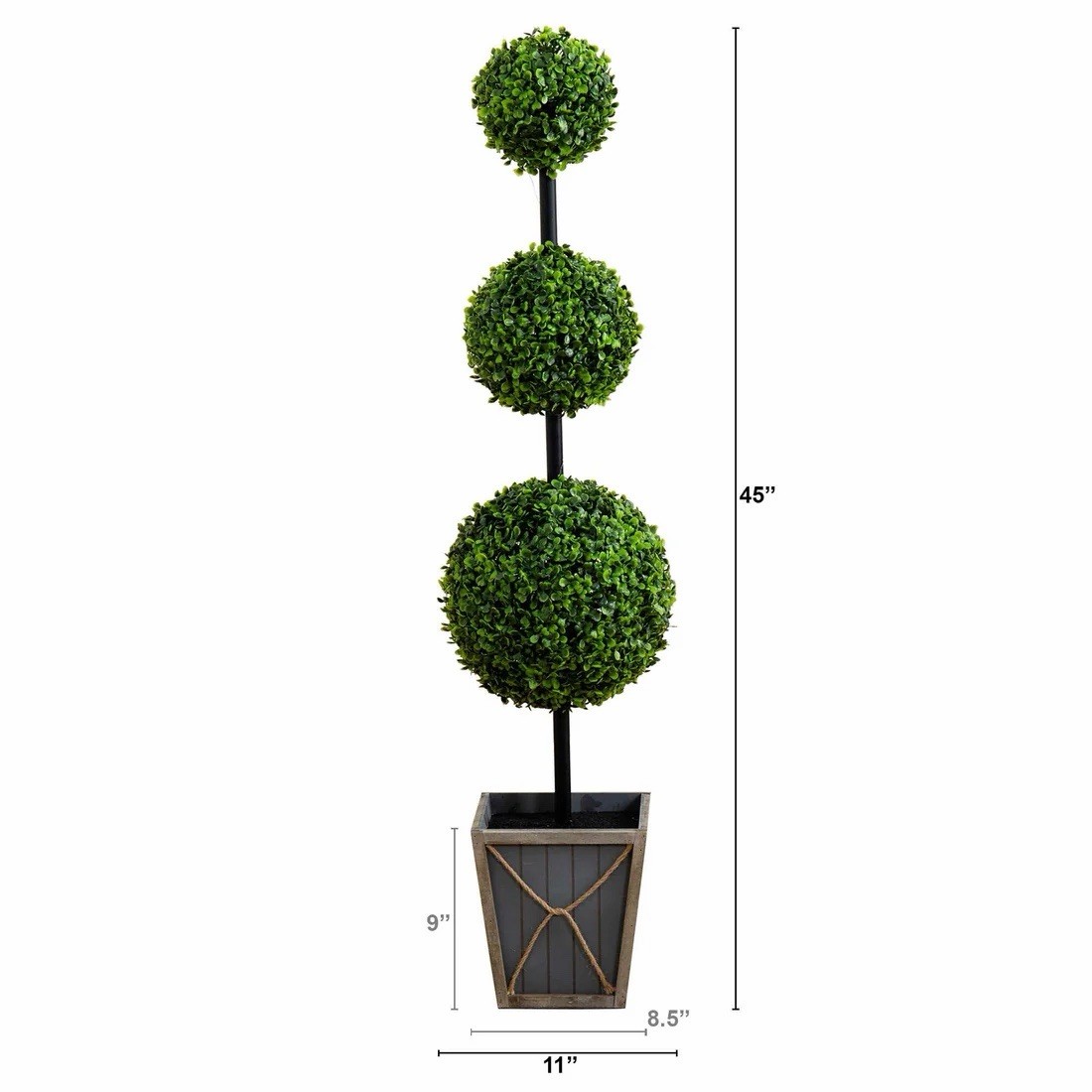 45″ UV Resistant Artificial Triple Ball Boxwood Topiary w/LED (Indoor/Outdoor)