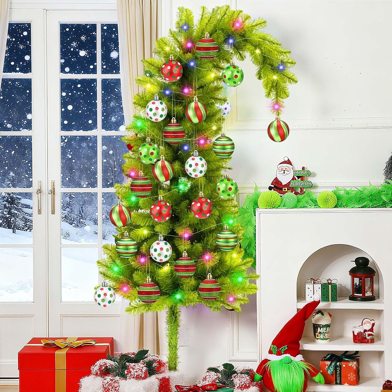 5 ft Whimsical Christmas Tree Metal Base Prelit Lime Green