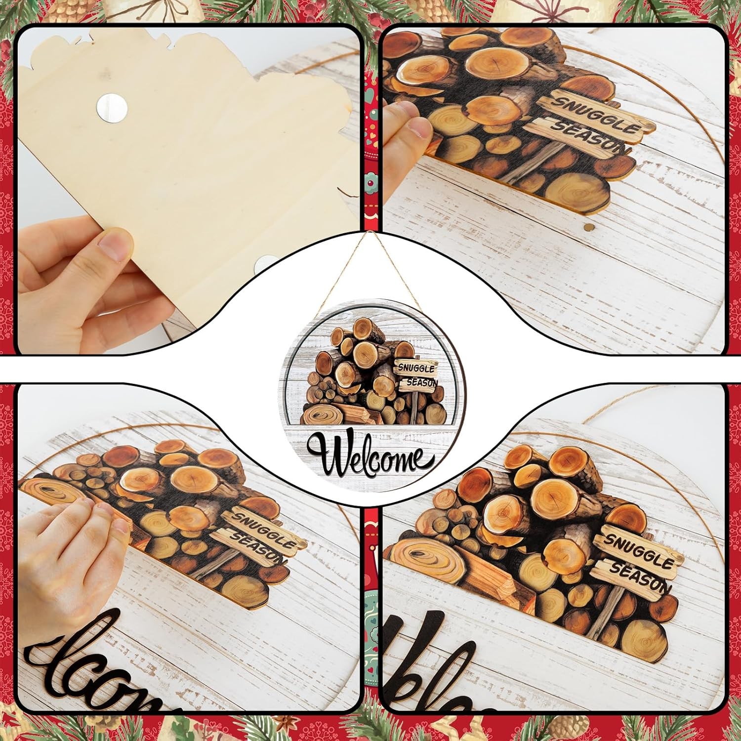 17 pcs 12 inch wooden welcome sign rustic magnetic seasonal decor for door
