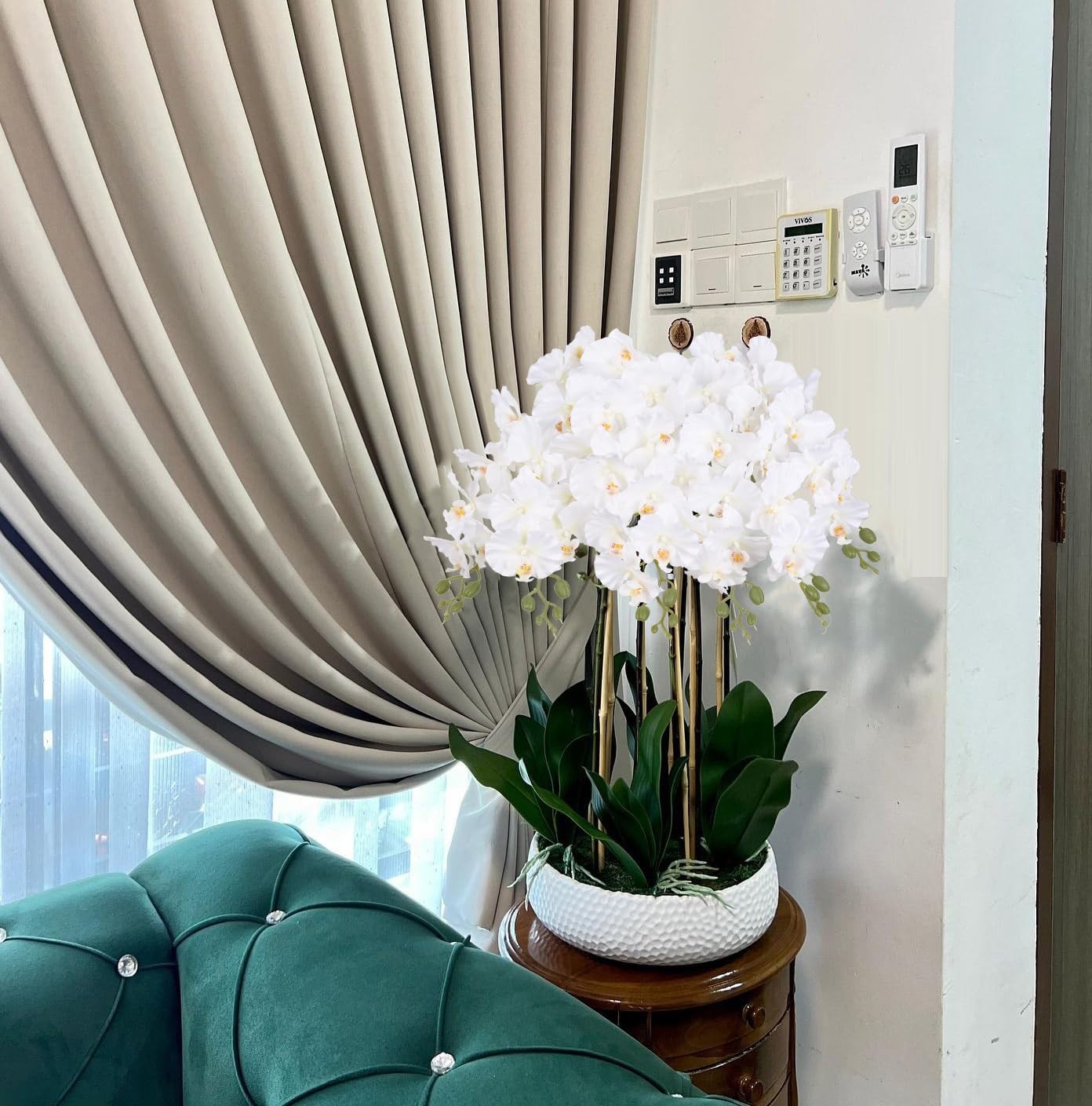 White Orchid Artificial Flowers,6PCS Artificial Phalaenopsis Flowers 38″ Fake…