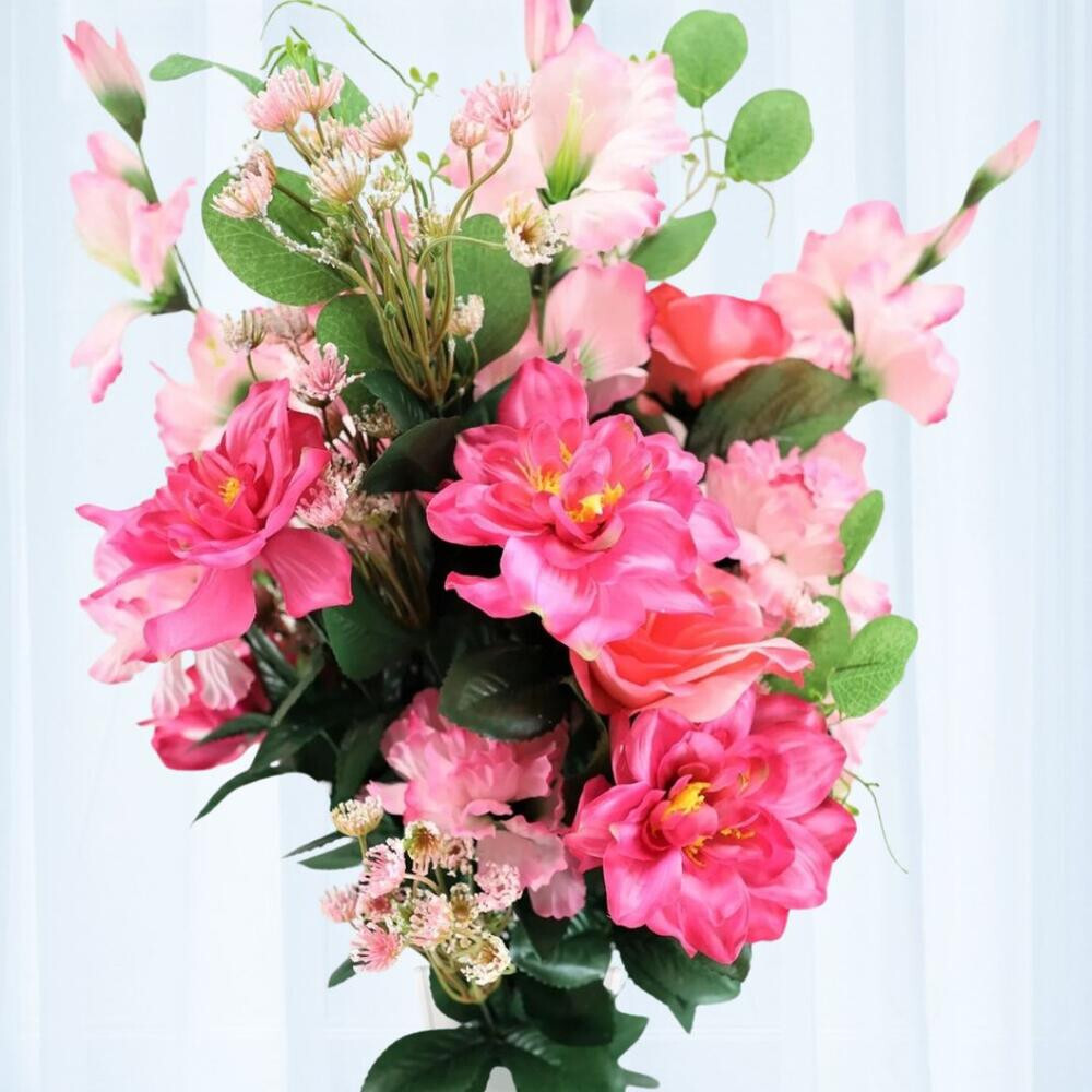 28″ Two Toned Pink Artificial Peony, Rose & Gladiola Double Floral Bush