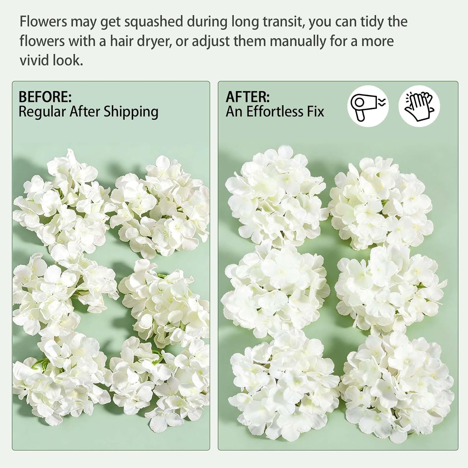 100 PCS White Hydrangea Artificial Flowers, Faux Hydrangea Flowers, Fake