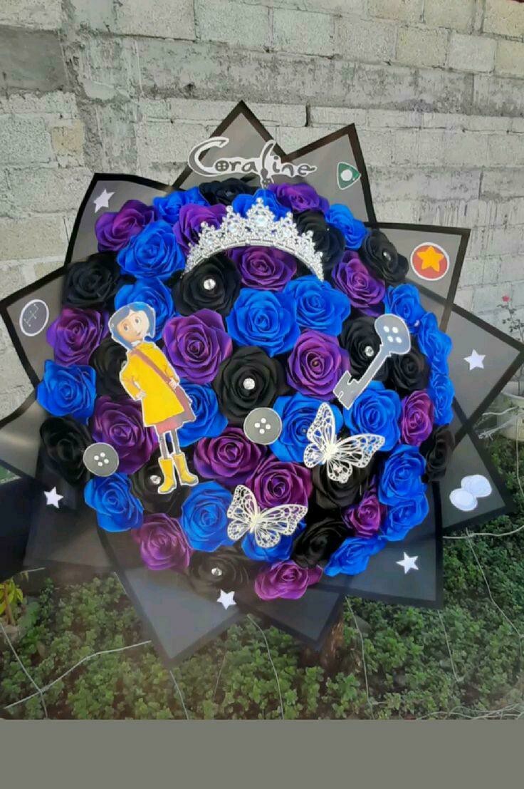 Coraline Eternal Rose Bouquet 50 Ct Roses Purple, Blue, Black $250 Handmade
