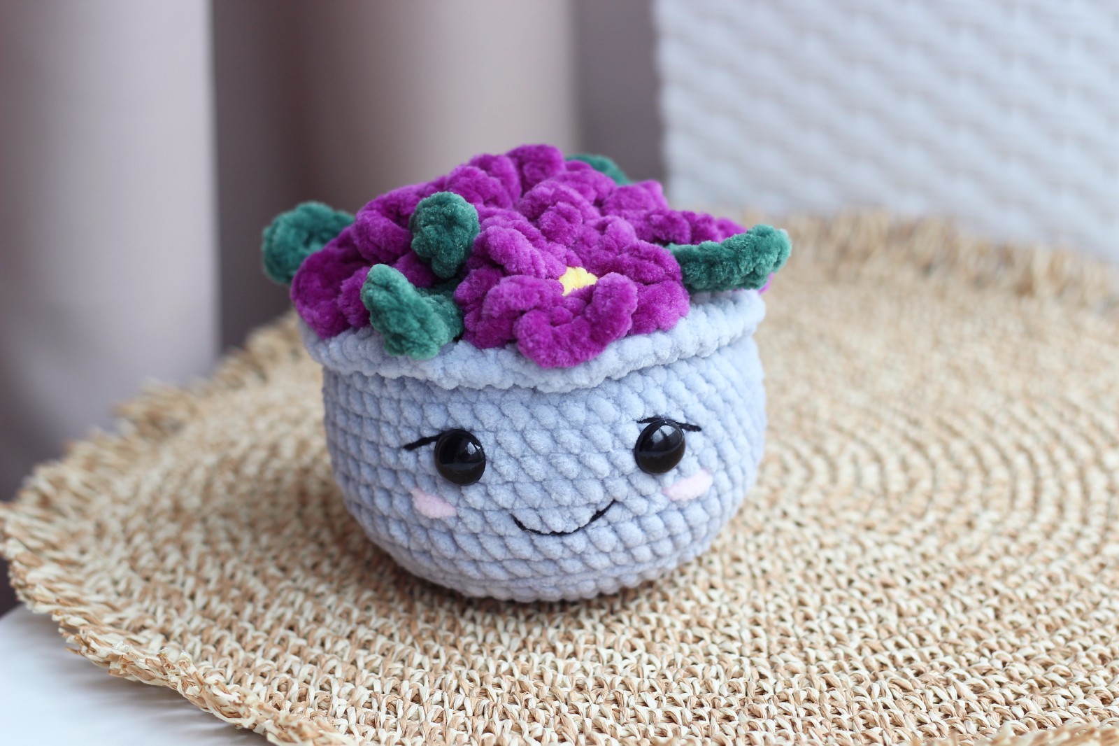 Handmade Crochet Plush Violet in Pot – Soft Amigurumi Plant Toy, No-Water Decor