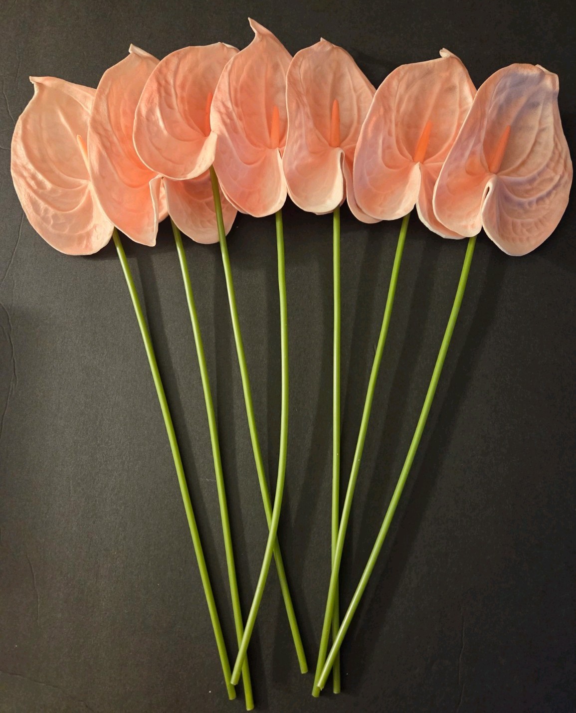 Artificial Anthurium Flowers 7 Pieces Shabby Blush Silk Faux Green Stems