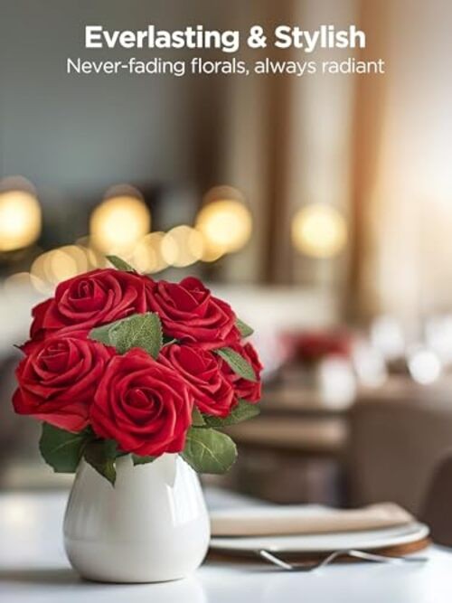 Artificial Flowers Pcs Foam Fake Roses Bulk with Stems for 50 Dark Red