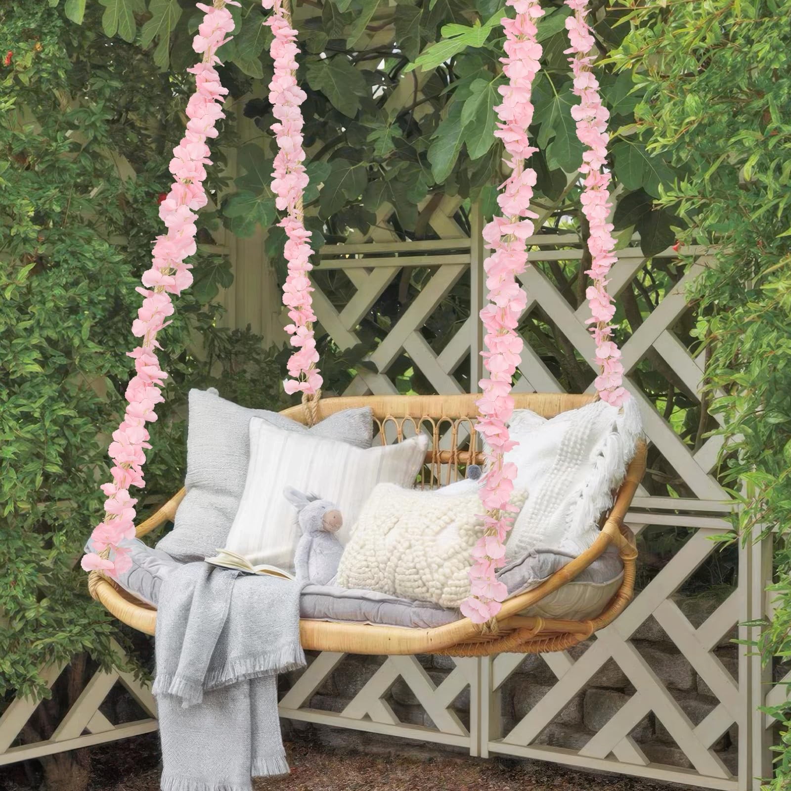6 Pcs Wisteria Flower Garlands Pink Artificial Wisteria Hanging Flowers 6.7 F…