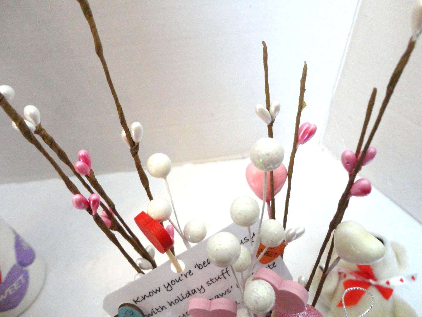 Valentine Small Table Floral Arrangement with Bear ( Handmade)